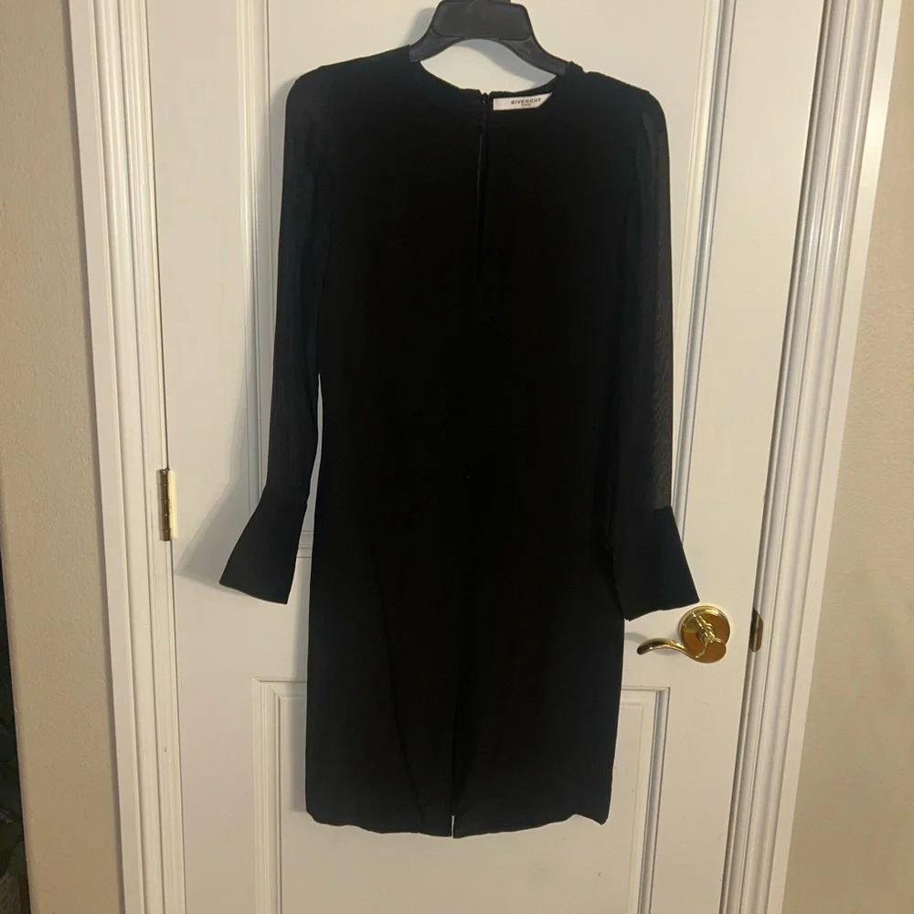 Givenchy 100% Silk Black Midi Long Sheer Sleeve Zip Back Dress Size 36 - Picture 3 of 7